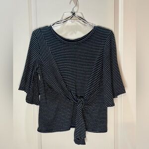 Belle Du Jour Blouse Black and White Flutter Sleeve with Tie Front Size L